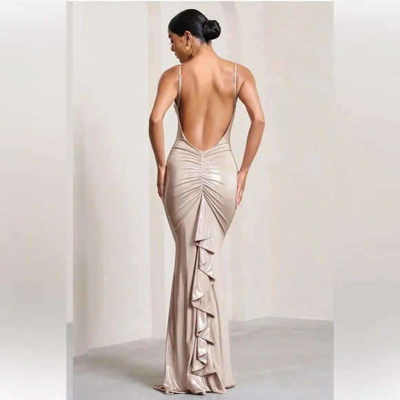 Club L London Dresses Club London Metallic Gold Maxi Dress